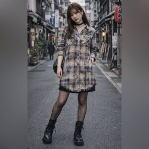 Dear John Avery Novelty Plaid Shirt Dress Frayed Hem Grunge Boho Size M New